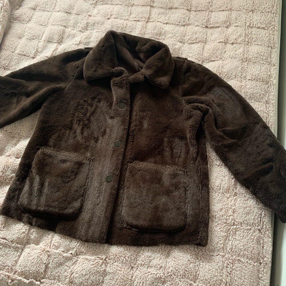 Vintage Brandon Thomas Reversible Teddy Coat Faux Fur Brown size L